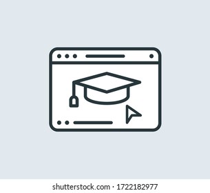 Set of icons online education or education technology. Vector line style illustration. Learning management