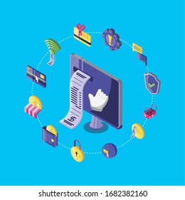 conjunto de iconos diseño de ilustración vectorial de pagos en línea