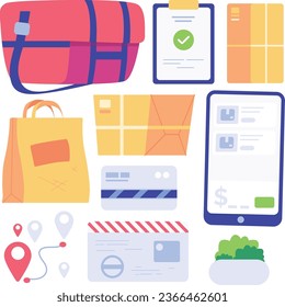 Set of icons for online shopping. Flat style vector illustration for web design. Shopping and payments by mobile, Online transactions. Vector illustration