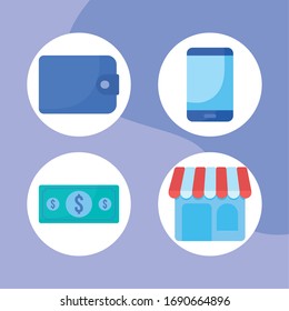 set of icons for online shopping vector illustration design