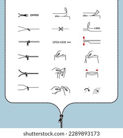 A set of icons for opening and closing packages. Makes your design more user friendly. Instructions for use. Vector elements. EPS10.