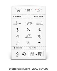 A set of icons for openings, locks, tear notch. Perfect for your design on packaging. EPS10.	