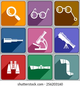 Set of icons of optical devices.