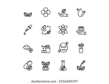 Set of icons for Organic Cosmetics. Editable stroke. Vector illustration