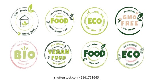 Set of icons for organic food and beverages, natural products, restaurants, health food market and production.Eco-friendly icon, logo . Vector illustration.