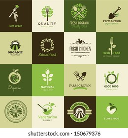 Set of icons for organic food and restaurants