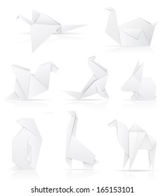 set icons origami paper animals vector illustration isolated on white background