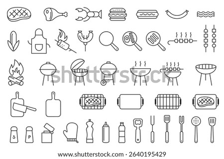 Set of icons for outdoor dining. Barbecue BBQ symbols.