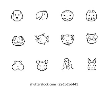 Set of icons with the outline of animals. Front view. The outline icons are well scalable and editable. Contrasting elements are good for icons, signs, different backgrounds and displays. EPS10.