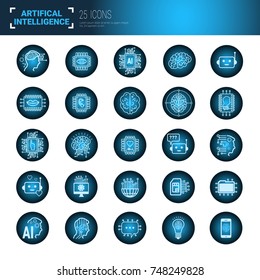 Set Of Icons Over Blue Circuit Motherboard Background Artificial Intelligence And Modern Technology Concept Vector Illustration