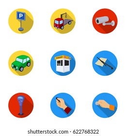 A set of icons for parking cars and bicycles. Fines and elements of parking.Parking zone icon in set collection on flat style vector symbol stock illustration.