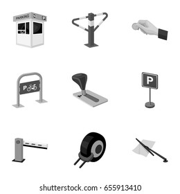 A set of icons for parking cars and bicycles. Fines and elements of parking.Parking zone icon in set collection on monochrome style vector symbol stock illustration.