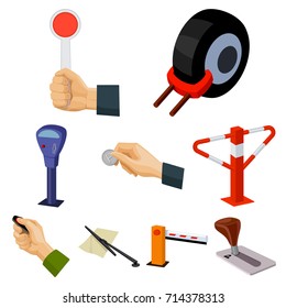 A set of icons for parking cars and bicycles. Fines and elements of parking.Parking zone icon in set collection on cartoon style vector symbol stock illustration.