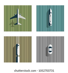 Set icons passenger transport with train, car, airplane, ship