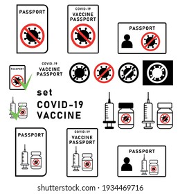 set icons passport vaccine covid-19