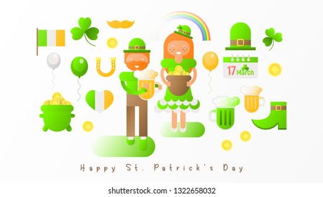 Set Icons for Patricks day. Happy St. Patrick's Day Greeting Card Template for Irish Beer Festival. Vector Illustration.