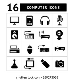 Set icons of PC and electronic devices isolated on white. Vector illustration