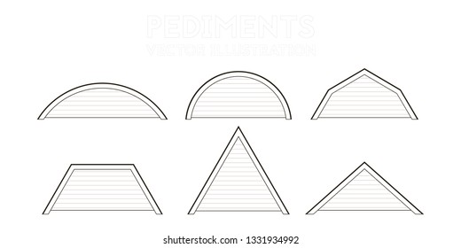 Set of icons of the pediments. Vector illustration. Architectural drawing.