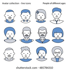 Set of Icons people avatars for profile page, social network, social media. Line icons