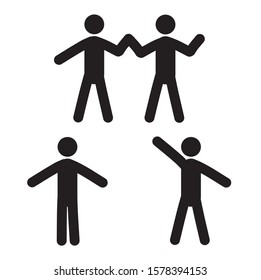 Set of icons of people in black and white in various poses