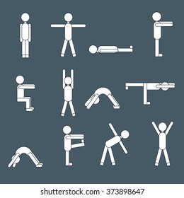 Set of icons of people doing morning exercises