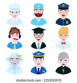 Set of icons of people occupation on white background