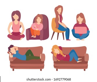 set of icons people sitting on the sofa vector illustration design