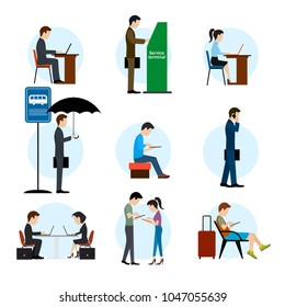 Set of icons of people of users of gadgets flat style.