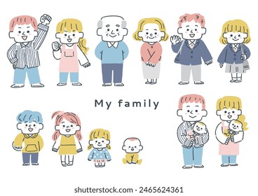 Set of icons of people of various generations