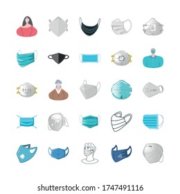 set icons of people wearing medical mask on white background vector illustration design