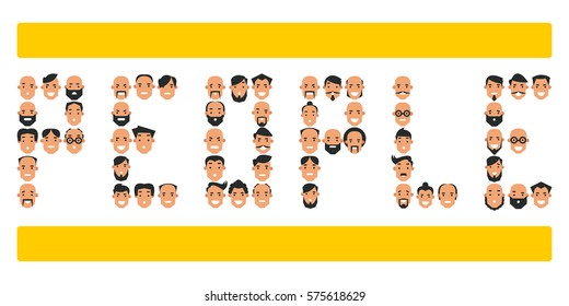 Set of icons with people's heads. Collection of different characters in flat style. Vector illustration isolated on white background.