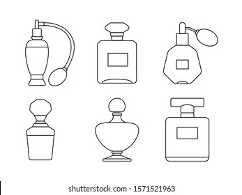 Set of icons for perfume bottles and eau de toilette. Men's and women's cosmetics.