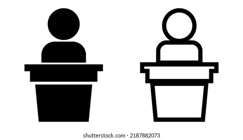 A set of icons of a person speaking at a podium. Politics and General Assembly. Vectors.