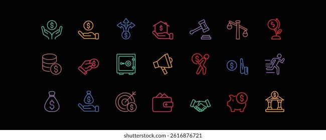 Set of icons for Personal Finance, Editable stroke. Vector illustration