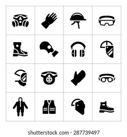 Set Icons Of Personal Protective Equipment Isolated On White. Vector Illustration