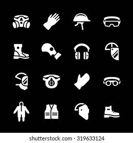 Set icons of personal protective equipment isolated on black. Vector illustration