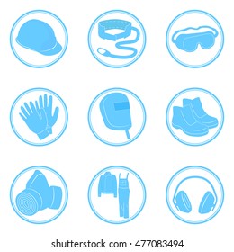 Set Of Icons Personal Protective Equipment Vector Illustration In Blue