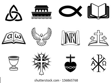 A set of icons pertaining to Christianity and Christian themes