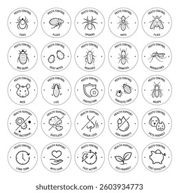Set icons for pest control. Perfect suite for your service, tools, equipment, infographic material and etc. The outline icons are well scalable and editable. Contrasting elements. EPS10.