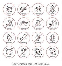 Set icons for pest control. Perfect suite for your service, tools, equipment, infographic material and etc. The outline icons are well scalable and editable. Contrasting elements. EPS10.