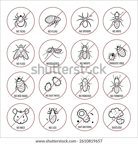 Set icons for pest control. Perfect suite for your service, tools, equipment, infographic material and etc. The outline icons are well scalable and editable. Contrasting elements. EPS10.