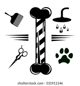 Set of icons for pet hair salon, styling and grooming shop, pet store for dog and cat. Vector Illustration