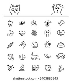 A set of icons for pet. The outline icons are well scalable and editable. Contrasting elements are good for different backgrounds. EPS10.