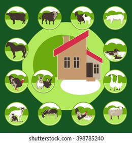 Set of icons pets and farm animals