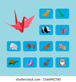 Set of icons pets origami, vector illustration