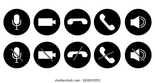 Set of icons in the phone. Microphone, battery symbols. Talk and microphone icons. Vector illustration.