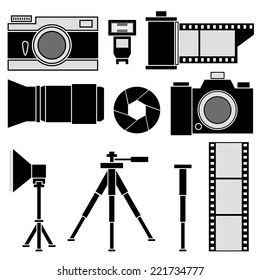 Set of icons photo accessories isolated on white background.