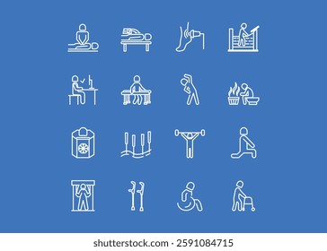 Set of icons for Physiotherapy. Editable stroke. Vector illustration