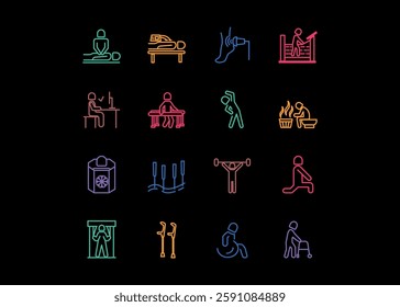 Set of icons for Physiotherapy. Editable stroke. Vector illustration