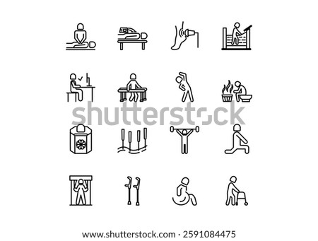 Set of icons for Physiotherapy. Editable stroke. Vector illustration